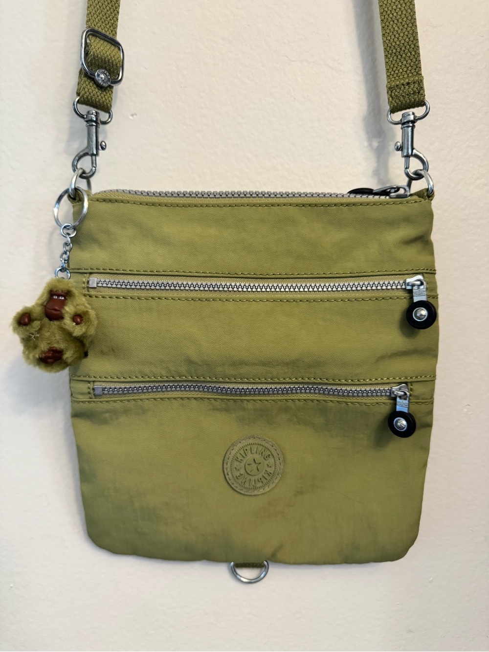 Kipling Olive Crossbody Bag with Pom-Pom Key Charm